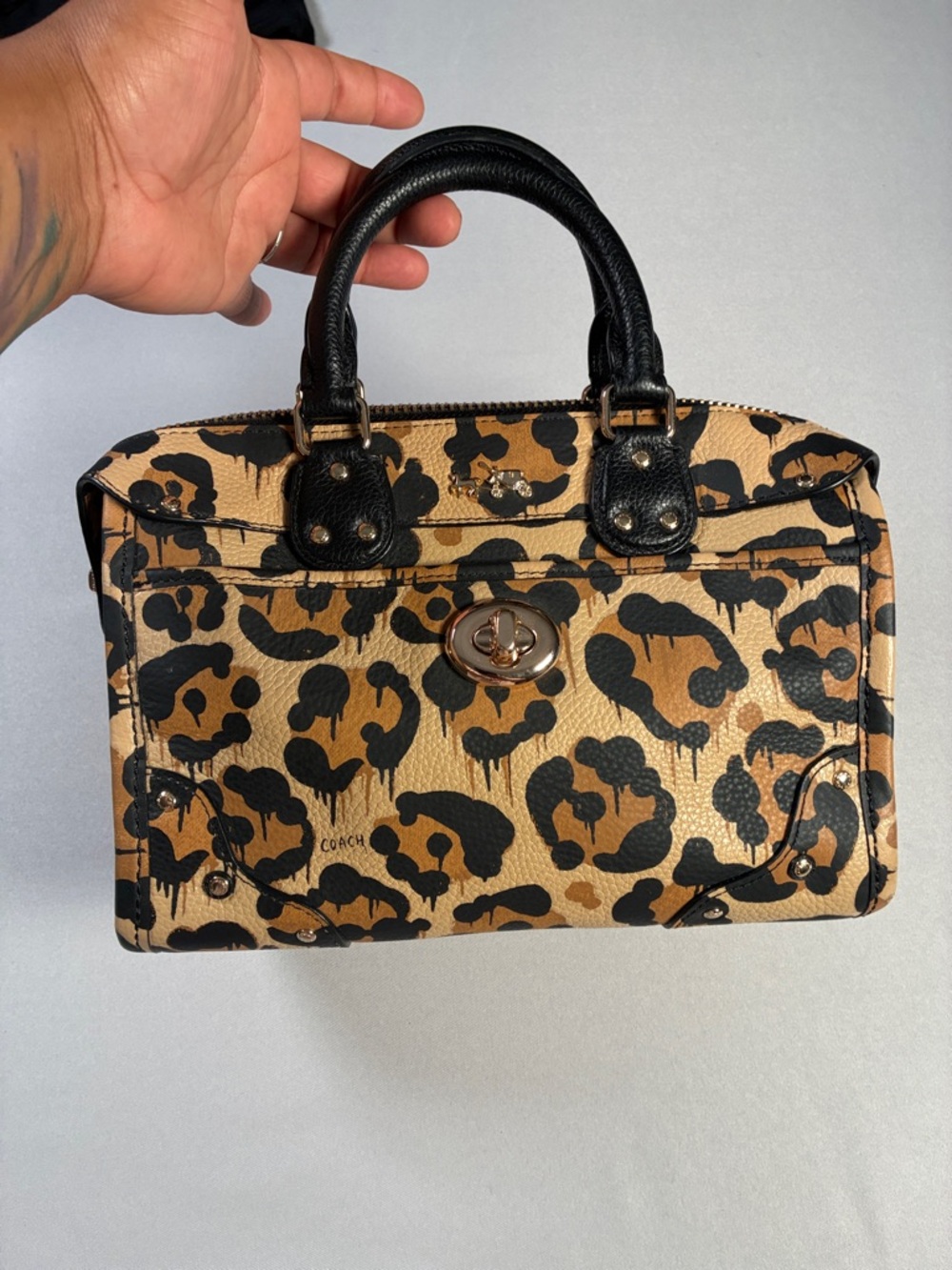 Coach Leopard-Print Satchel - Black & Tan